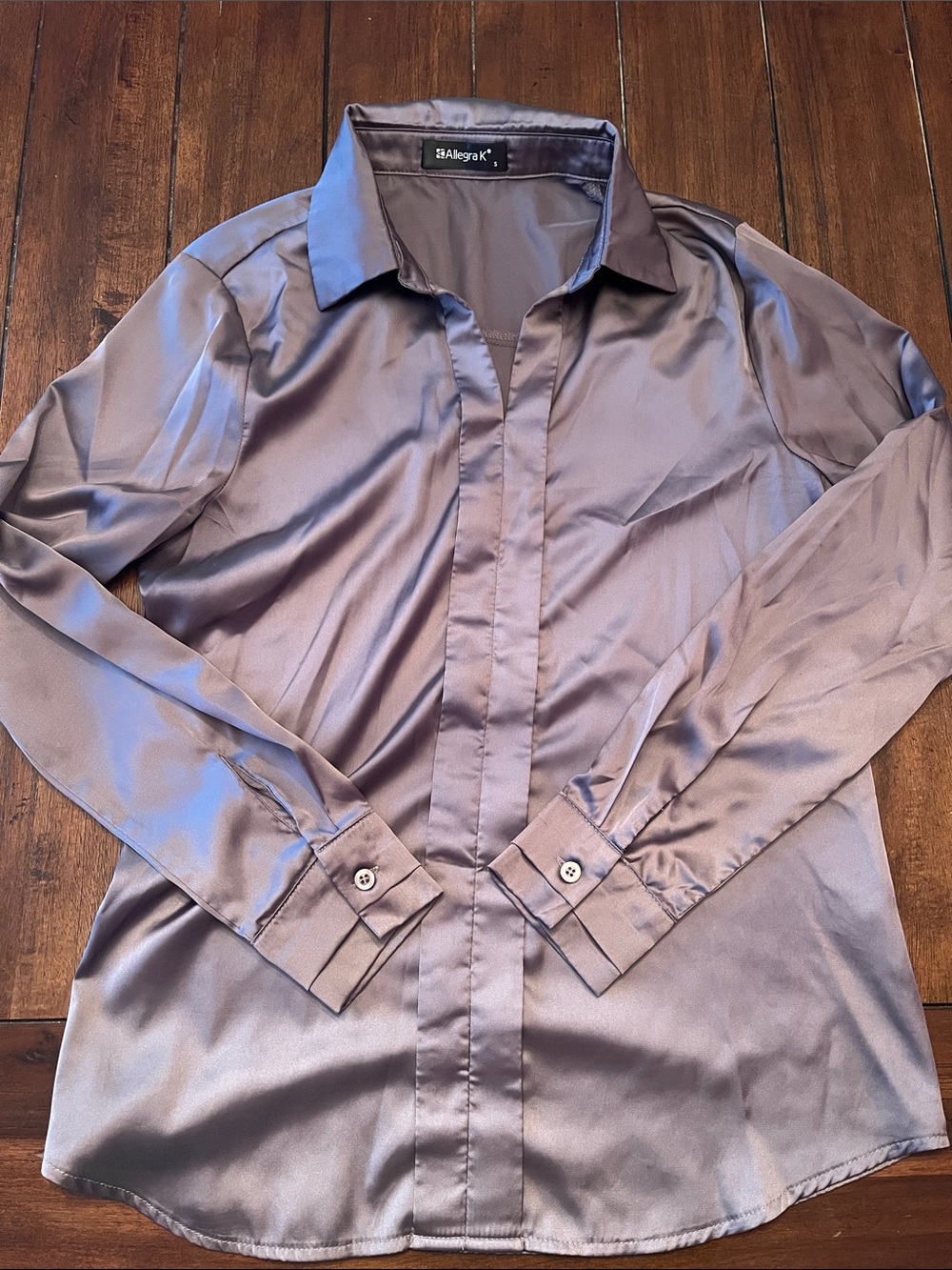 Allegra K Shimmery Mauve Satin Blouse
